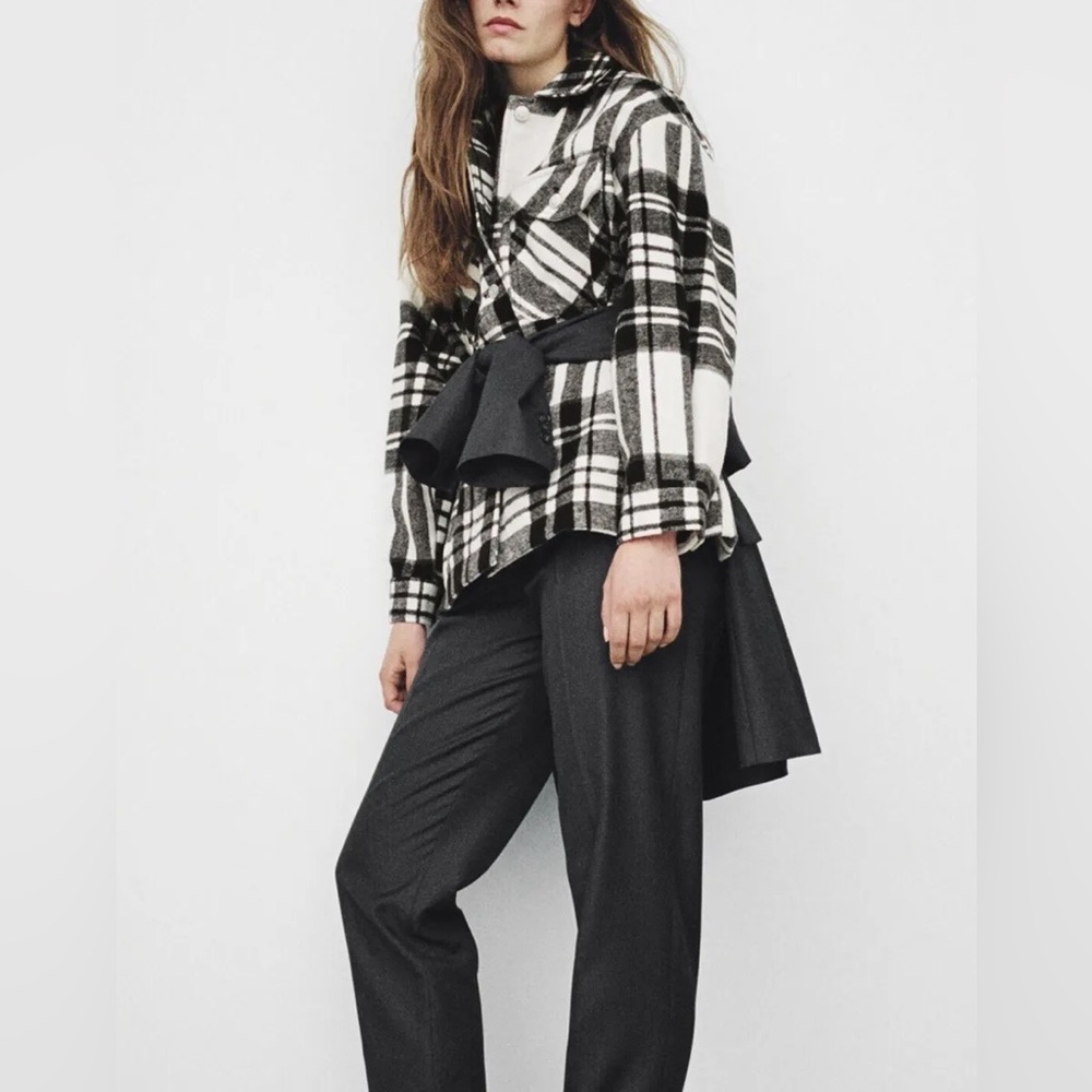 Zara Black and White Plaid Shacket Shirt Jacket